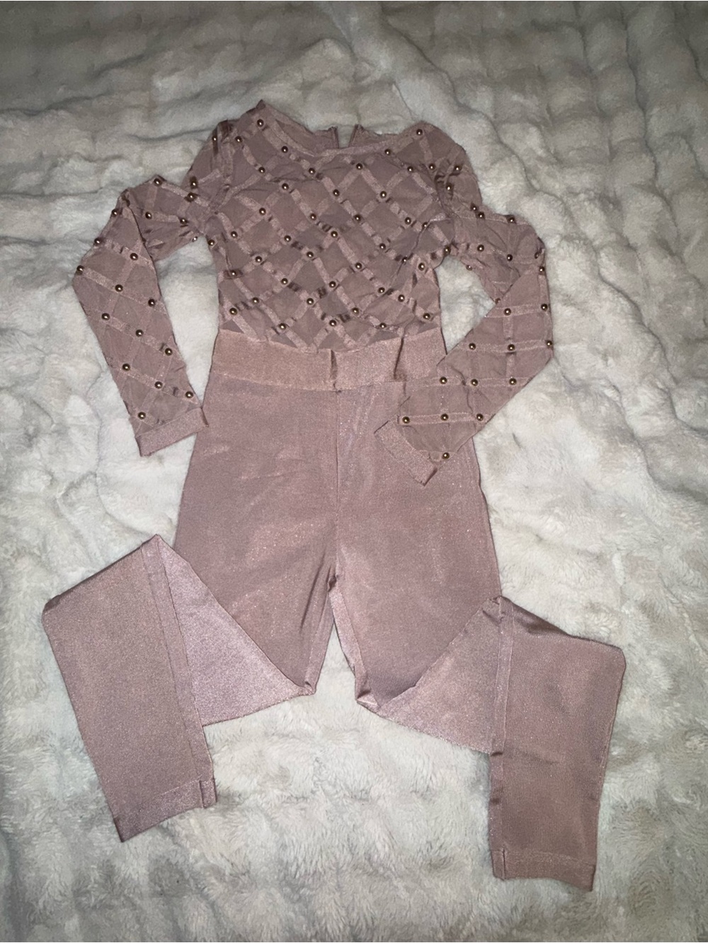 WOW couture Beaded Long-Sleeve Knit Jumpsuit in Dusty Rose